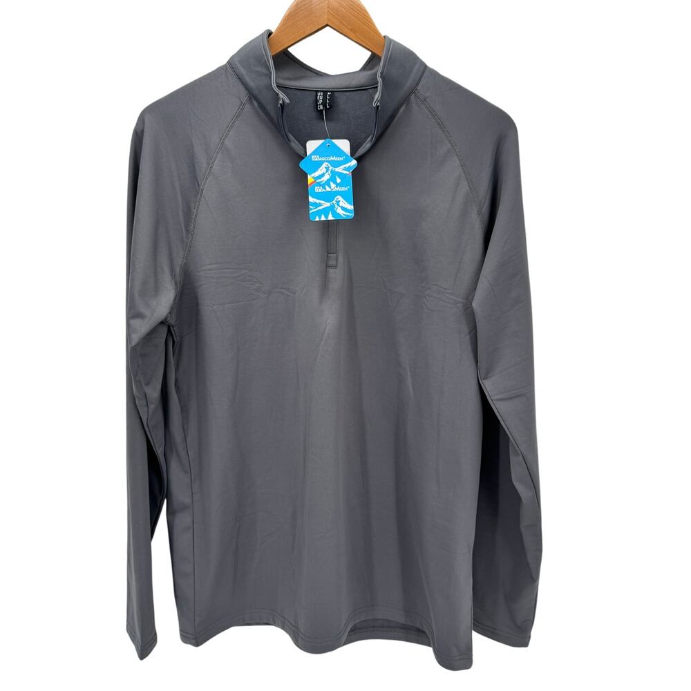 MagcoMsen 1/4 Zip Mens Medium M Gray Long Sleeve‎ Pullover Activewear NEW